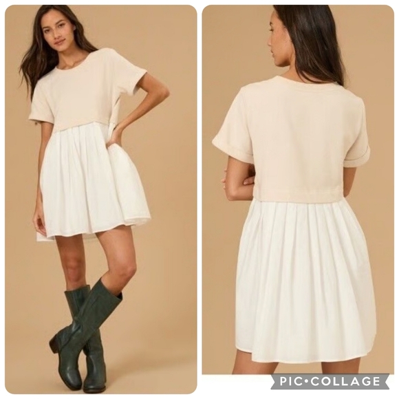 Altar'd State Dresses & Skirts - Altar'd State Nina Dress Short Cuff Sleeve Sweatshirt Pleat Mixed Media Mini XS